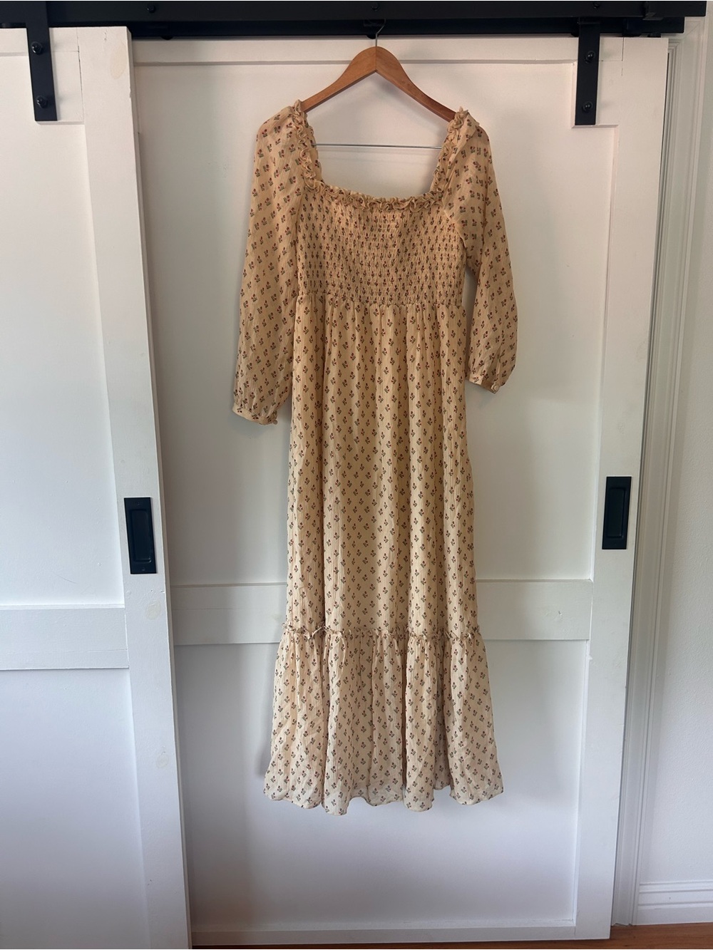 Sézane Floral Smocked Midi Dress | Long Sleeve Romantic Cottagecore